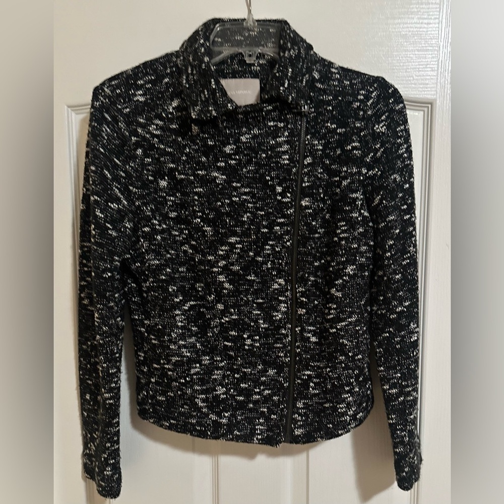 Women’s Banana‎ Republic Tweed Black White Motorcycle Zippered Jacket Size 4.